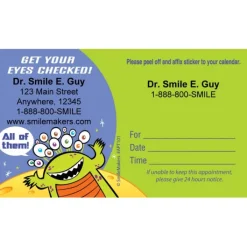 Appointment Cards<SmileMakers Alien Eyes Sticker Appt Cards - Eye Care Appointment Cards from