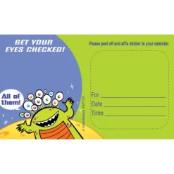 Appointment Cards<SmileMakers Alien Eyes Sticker Appt Cards - Eye Care Appointment Cards from