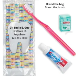 Dental Kits | Dental Practice Essentials<SmileCare Custom Components ™ Adult Smile! Basic Zippered Bag Dental Kits - Dental Kits from SmileMakers