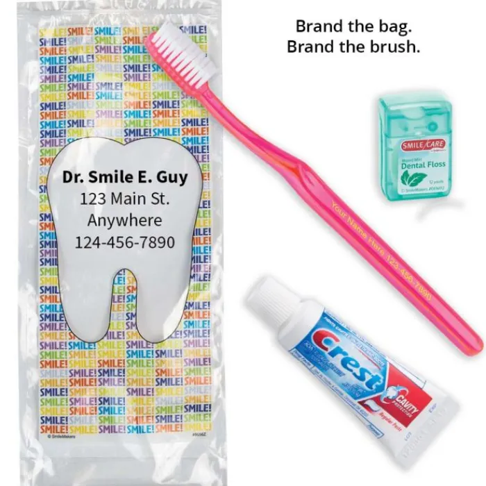 Dental Kits | Dental Practice Essentials<SmileCare Custom Components ™ Adult Smile! Basic Zippered Bag Dental Kits - Dental Kits from SmileMakers