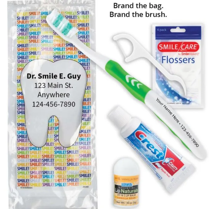 Dental Kits | Dental Practice Essentials<SmileCare Custom Components ™ Adult Smile! Preference Zippered Bag Dental Kits with Flossers - Dental Kits from SmileMakers