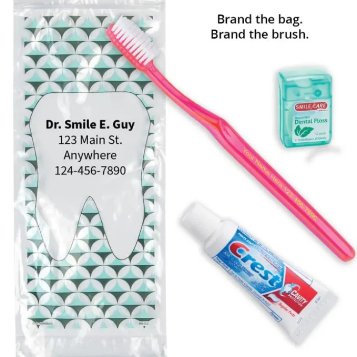 Dental Kits | Dental Practice Essentials<SmileCare Custom Components ™ Adult Geo Tooth Basic Zippered Bag Dental Kits - Dental Kits from SmileMakers