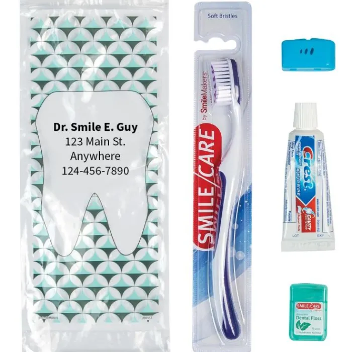 Ready-to-go Dental Kits | Dental Kits<SmileCare Custom ™ Adult Geo Tooth Basic Zippered Bag Dental Kits - Dental Kits From SmileMakers