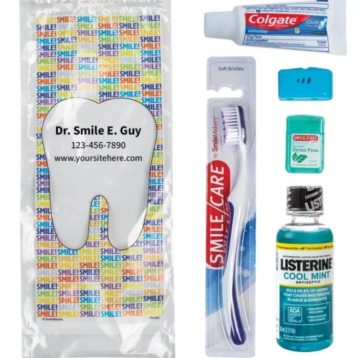 Dental Kits | Dental Practice Essentials<SmileMakers Custom SmileCare™ Adult Smile! Basic Colgate with Listerine Zippered Bag Dental Kits - Dental Kits from