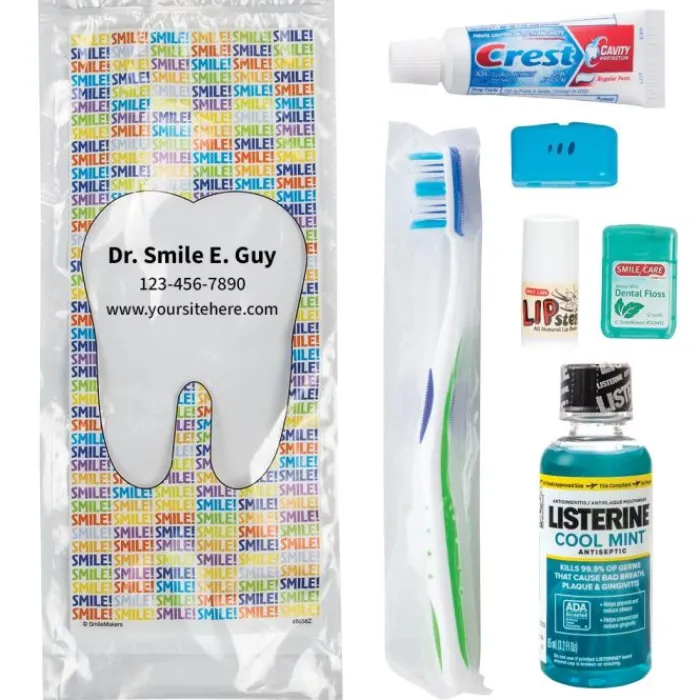 Dental Kits | Dental Practice Essentials<SmileMakers Custom SmileCare™ Adult Smile! Preference with Listerine Zippered Bag Dental Kits - Dental Kits from