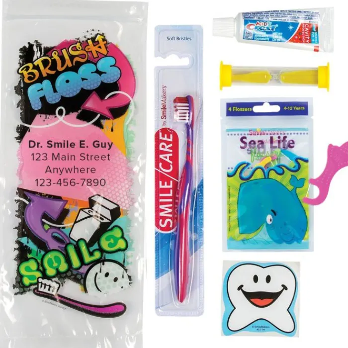 Dental Kits | Dental Practice Essentials<SmileMakers Custom SmileCare™ Youth Grafitti Premium Zippered Bag Dental Kits - Dental Kits From