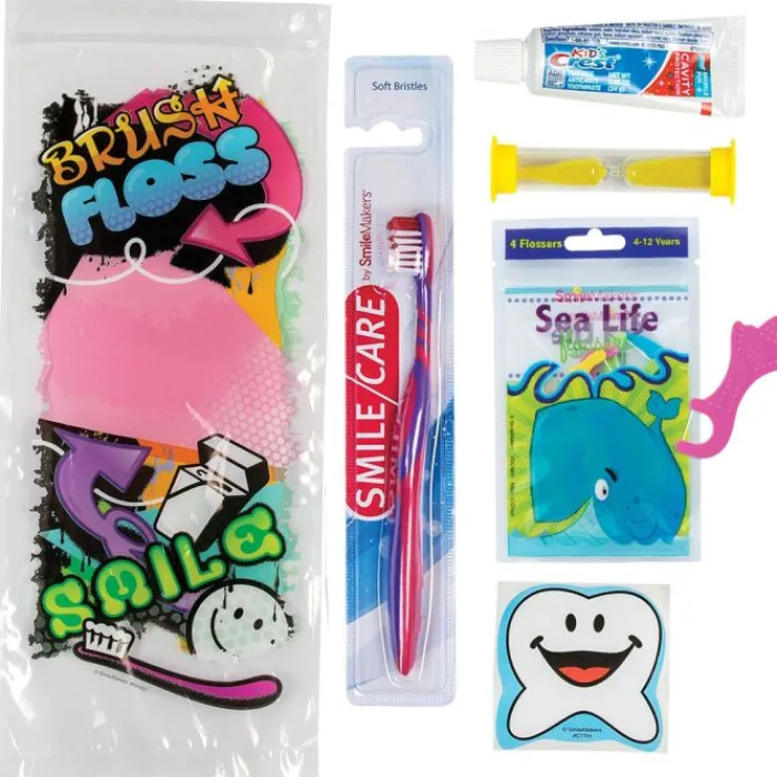 Dental Kits | Dental Practice Essentials<SmileMakers Custom SmileCare™ Youth Grafitti Premium Zippered Bag Dental Kits - Dental Kits From