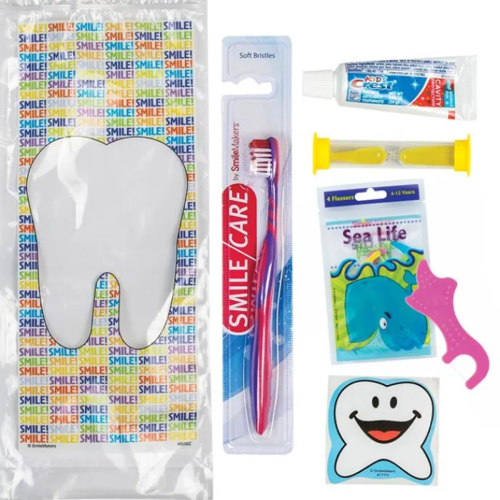 Ready-to-go Dental Kits | Dental Kits<SmileCare Custom ™ Youth Smile! Premium Zippered Bag Dental Kits with Flossers- Dental Kits From SmileMakers