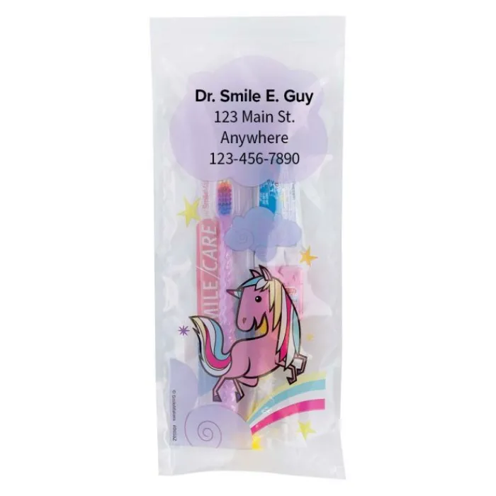 Ready-to-go Dental Kits | Dental Kits<SmileCare Custom ™ Youth Unicorn Zippered Bag Dental Kits - Dental Kits From SmileMakers